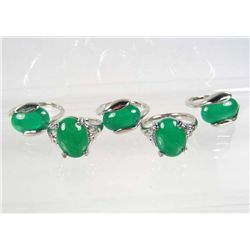 561 - LOT OF 5 TIBETAN SILVER JADE COLORED STONE RINGS