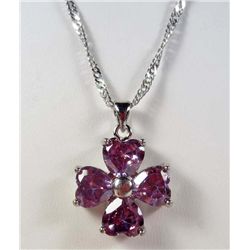 980 - WHITE GOLD PLATED TANZANITE & WHITE TOPAZ PENDANT W/ CHAIN