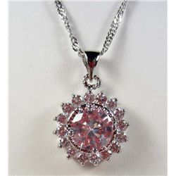 984 - WHITE GOLD PLATED WHITE TOPAZ PENDANT W/ CHAIN