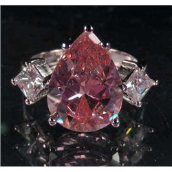 943 - WHITE GOLD PLATED PINK SAPPHIRE & WHITE TOPAZ RING