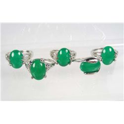 563 - LOT OF 5 TIBETAN SILVER JADE COLORED STONE RINGS