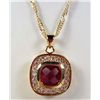 Image 1 : 991 - GOLD PLATED RUBY & WHITE TOPAZ PENDANT W/ CHAIN