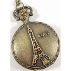 823 - EIFFEL TOWER PARIS POCKET WATCH W/ CHAIN