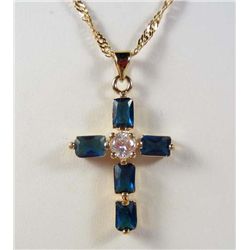 993 - GOLD PLATED BLUE SAPPHIRE & WHITE TOPAZ PENDANT W/ CHAIN