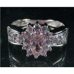 946 - WHITE GOLD PLATED PINK SAPPHIRE & WHITE TOPAZ RING