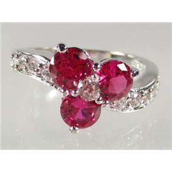 933 - WHITE GOLD PLATED RUBY & WHITE TOPAZ RING