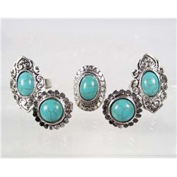 514 - LOT OF 5 TIBETAN SILVER TURQUOISE COLORED STONE RINGS