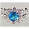 Image 1 : 947 - WHITE GOLD PLATED AQUAMARINE & WHITE TOPAZ RING
