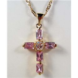 996 - GOLD PLATED TANZANITE & WHITE TOPAZ PENDANT W/ CHAIN