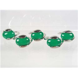 564 - LOT OF 5 TIBETAN SILVER JADE COLORED STONE RINGS