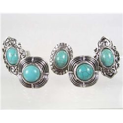 516 - LOT OF 5 TIBETAN SILVER TURQUOISE COLORED STONE RINGS