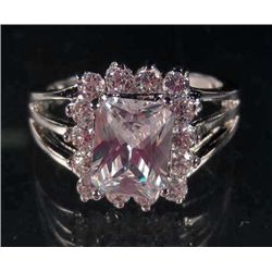 948 - WHITE GOLD PLATED WHITE TOPAZ RING