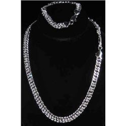 1151 - SILVER NECKLACE & BRACELET SET - 12MM - MARKED 925