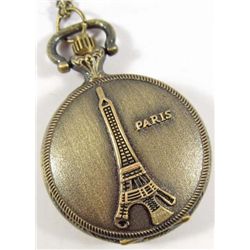 824 - EIFFEL TOWER PARIS POCKET WATCH W/ CHAIN