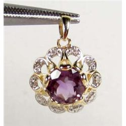 1523 - 14K GOLD OVER STERLING SILVER AMETHYST & DIAMOND PENDANT
