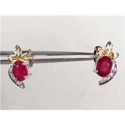1503 - PAIR OF WHITE GOLD OVER STERLING SILVER, RUBY EARRINGS