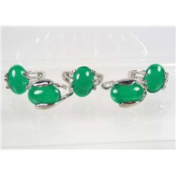 565 - LOT OF 5 TIBETAN SILVER JADE COLORED STONE RINGS
