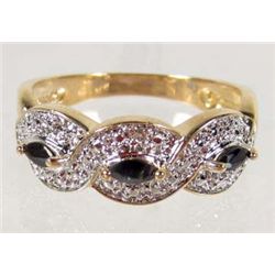 1540 - STERLING SILVER BLUE SAPPHIRE & DIAMOND RING - SZ. 8.75