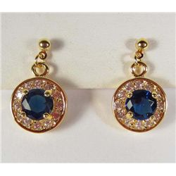 956 - PAIR OF GOLD PLATED BLUE SAPPHIRE & WHITE TOPAZ EARRINGS