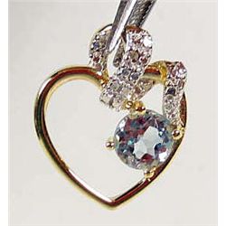 1508 - 14K GOLD OVER STERLING SILVER BLUE TOPAZ & DIAMOND PENDANT