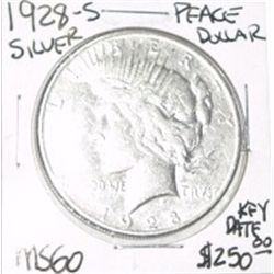 1928-S PEACE SILVER DOLLAR RED BOOK VALUE IS $250.00 *EXTREMELY RARE KEY DATE MS-60 HIGH GRADE*!!