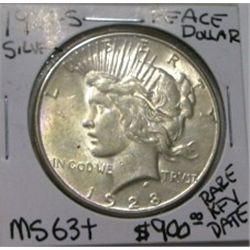 1928-S PEACE SILVER DOLLAR RED BOOK VALUE IS $900.00 *EXTREMELY RARE KEY DATE MS-63 HIGH GRADE*!!