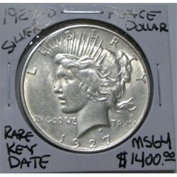 1927-D PEACE SILVER DOLLAR RED BOOK VALUE IS $1400.00 *EXTREMELY RARE KEY DATE MS-64 HIGH GRADE*!!