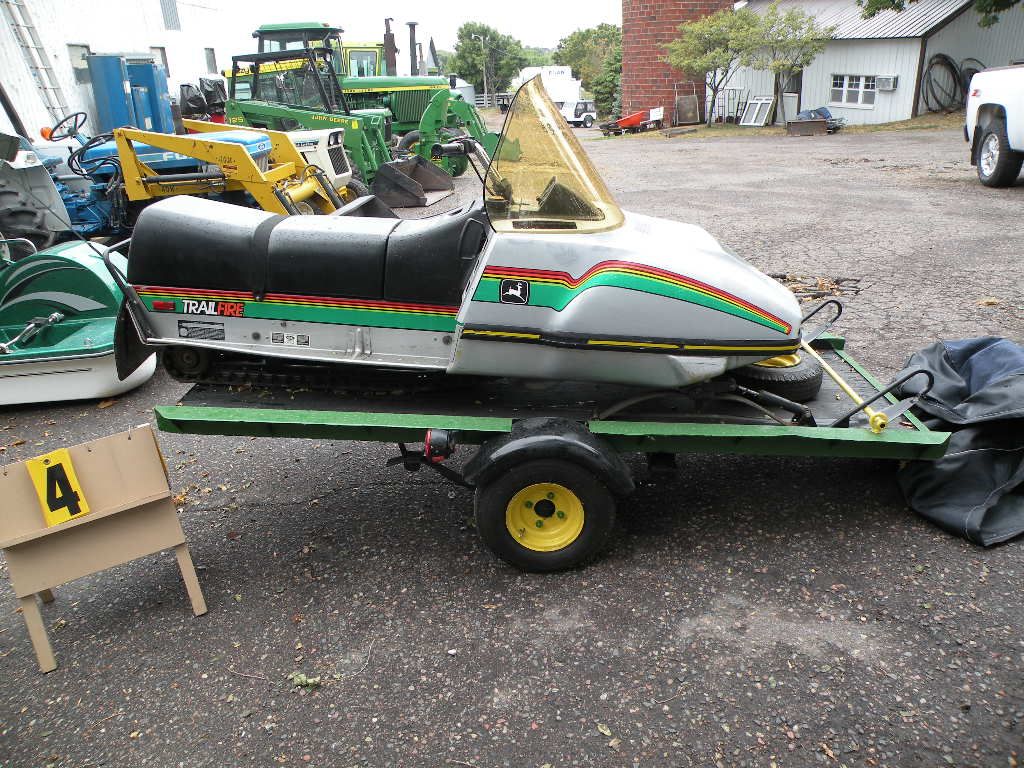 John Deere Trail Fire snowmobile w/ trailer and cover, 340cc SN