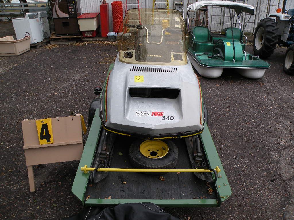 John Deere Trail Fire snowmobile w/ trailer and cover, 340cc SN