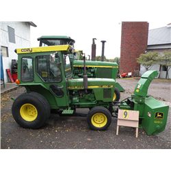 John Deere model 850 compact tractor, Cozy Cab, Turf tires, 3pt, John Deere 666 2 stage 66" snowblow