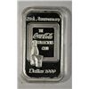 Image 1 : A HIGHLY COLLECTABLE COCA COLA ONE OUNCE SILVER BAR FROM THE  25th ANNIVERSARY