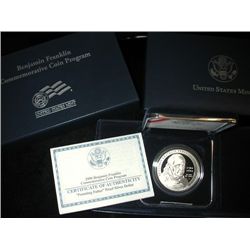 2006 BENJAMIN FRANKLIN  ( FOUNDING FATHER ) PROOF COMMEMORATIVE SILVER DOLLAR