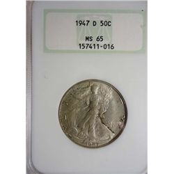 1947-D WALKING LIBERTY HALF DOLLAR NGC MS65