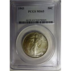 1943 WALKING LIBERTY HALF DOLLAR PCGS MS-65 GEM