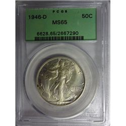 1946-D WALKING LIBERTY HALF DOLLAR PCGS MS65, GEM, GREEN LABEL