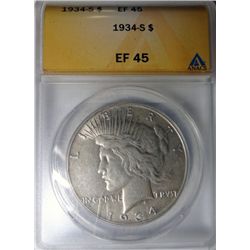 1934-S PEACE DOLLAR ANACS EF-AU 45 NICE!