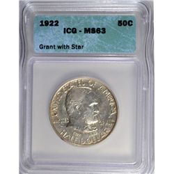 1922 GRANT WITH STAR HALF DOLLAR ICG MS 63 RARE!