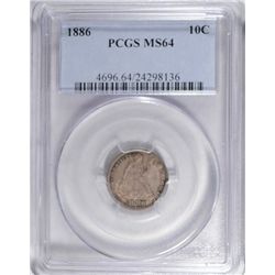 1886 SEATED DIME PCGS MS 64 SUPER COLOR!