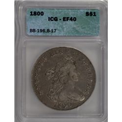 1800 BUST DOLLAR ICG EF 40 ORIGINAL AND NICE TYPICAL SOFT STRIKE THRU EAGLE CTR
