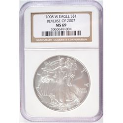 2008-W SILVER AMERICAN EAGLE REVERSE OF 2007 NGC MS-69