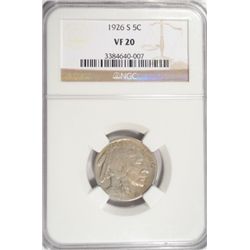 1926S Buffalo nickel  NGC 20  est  $225-$250