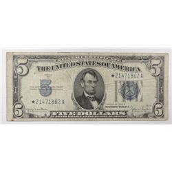 1934D  $5  silver cert BLUESEAL STAR NOTE  RARE  Fine