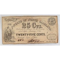 State of North Carolina  25 cent Bearer note  1866  VF