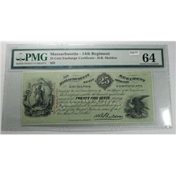 Massachusetts  14th regiment 25 cent exchange cert  h b sHELDON