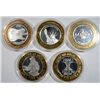 Image 1 : 5 SILVER CASINO TOKENS, 5 DIFF. COLLECTABLE THEMES