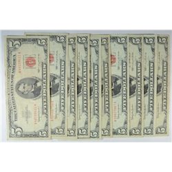 ( 10 ) $5.00 U.S. RED SEAL NOTES VG OR BETTER