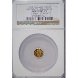 1912 CANADA TOKEN BRITISH COLUMBIA GOLD NGC MS65 VERY RARE