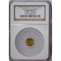 1853 CALIFORNIA GOLD TOKEN, ARMS OF CALIFORNIA!  NGC MS63