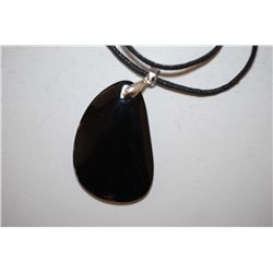 Black Leather Necklace With Black Stone Charm; EST. $10-15