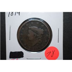 1819 US Large One Cent; VG8; EST. $30-50